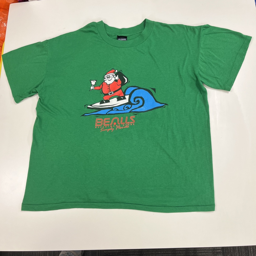 Vintage Bealls Santa Surfing T Shirt Mens Large Christmas Holiday Beach Florida